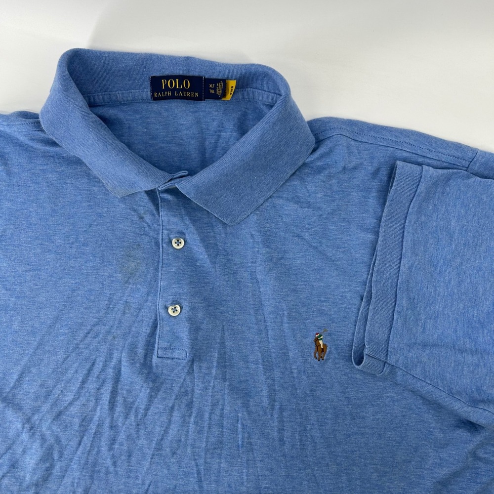 Polo Ralph Lauren Polo Shirt Mens XLT Blue Heathered Cotton Short Sleeve Logo